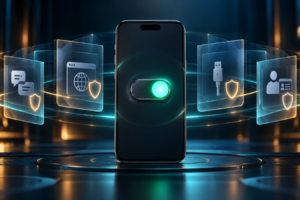 A smartphone security switch activating layered protection for messages, web, USB and identity